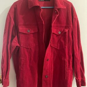 Zara Vibrant Red Corduroy Shirt Jacket
